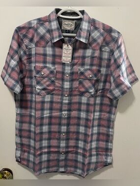 Flag & Anthem Men's Button Up Short Sleeve Western Shirt Mauve Navy White Medium